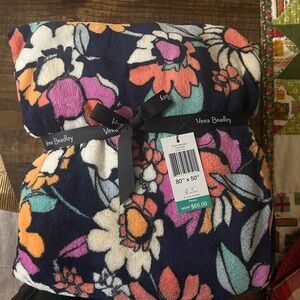 Vera Bradley Navy Floral Fleece Throw Blanket